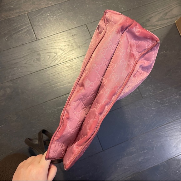 Authentic Gucci Pink/Brown GG Nylon Leather Princy Tote women handbag - Picture 9 of 11